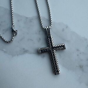 ✝️ 24” Yurman Style Sterling Silver Cable Cross Pendant Necklace Chain New 🔥